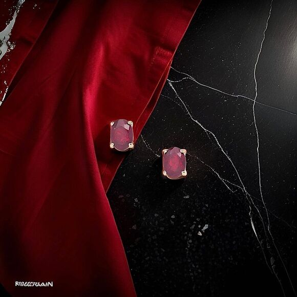 Natural Ruby Stud Earrings 14k Yellow Gold 2 TCW Certified $1,290 311044 - Picture 3 of 14